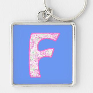 Custom Monogrammed F Keychain, Pink Roses Pattern Keychain