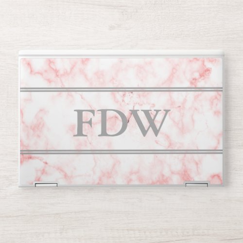 Custom Monogrammed Faux Pink Marble HP Laptop Skin