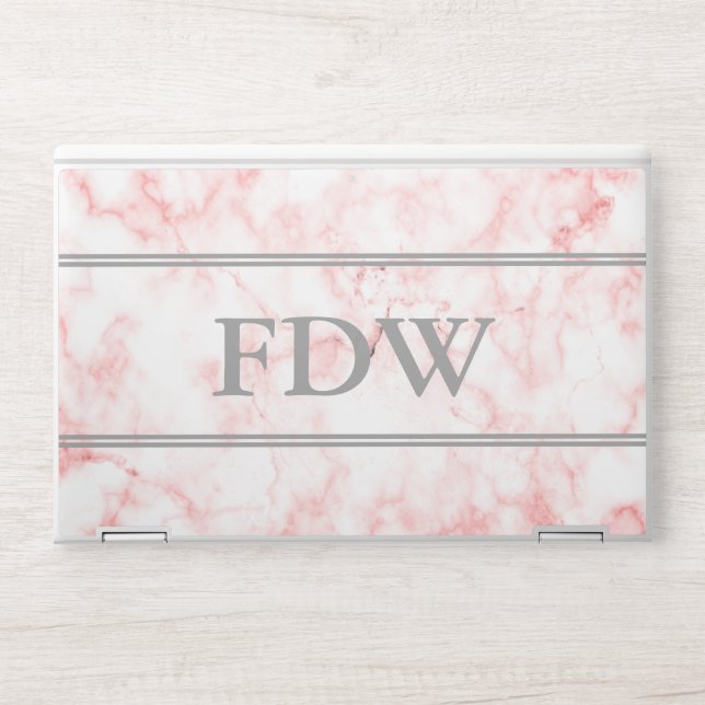 Custom Monogrammed Faux Pink Marble HP Laptop Skin (Front)
