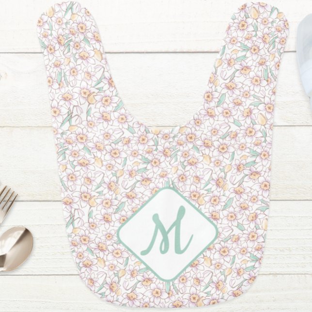 Custom Monogrammed Floral Baby Bib (Customize the monogram on this floral bib for a lovely personalized gift for a new baby girl.)