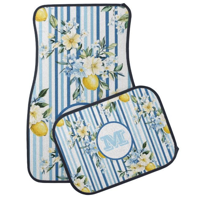 Custom Monogrammed Floral Lemon Car Floor Mats (Set)