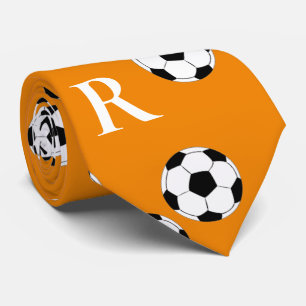 Custom Monogrammed Football Pattern Coach Orange Neck Tie