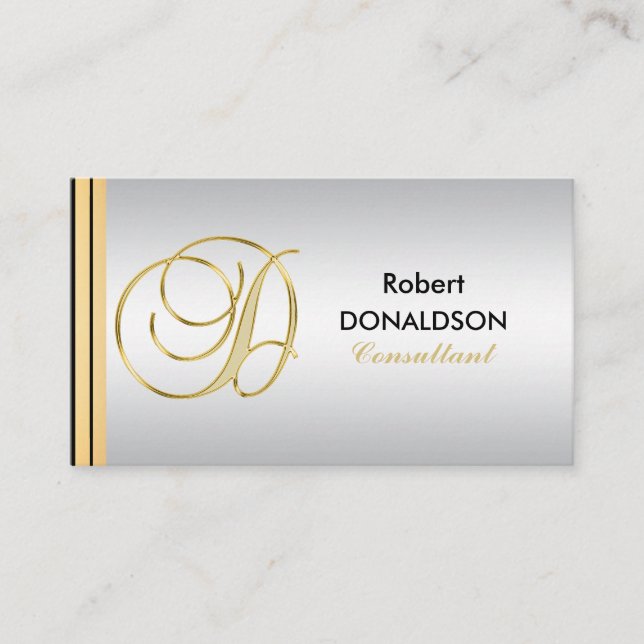 Custom Monogrammed Gold Black Silver Initial 'D' Business Card (Front)