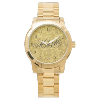 Custom Monogrammed Gold Floral Watch by jetglo at Zazzle