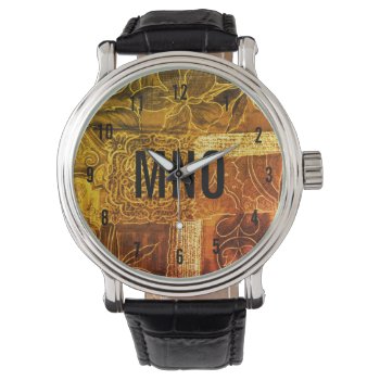 Custom Monogrammed Gold Patchwork Watch by jetglo at Zazzle
