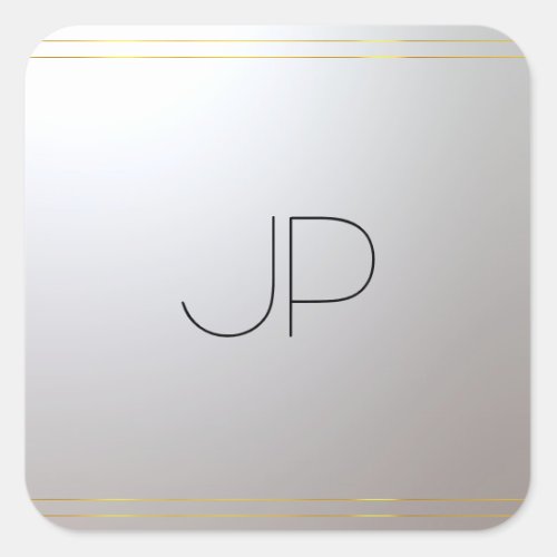 Custom Monogrammed Gold Silver Template Initial Square Sticker