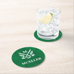 Custom Monogrammed Golf Round Paper Coaster