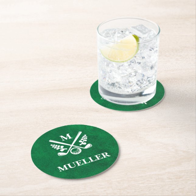 Custom Monogrammed Golf Round Paper Coaster (Insitu)