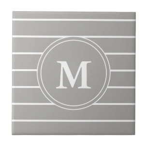 Custom Monogrammed Gray and White Stripes Ceramic Tile