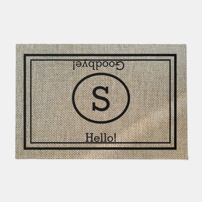 Custom Monogrammed Hello and Goodbye Rustic Doormat (Front)