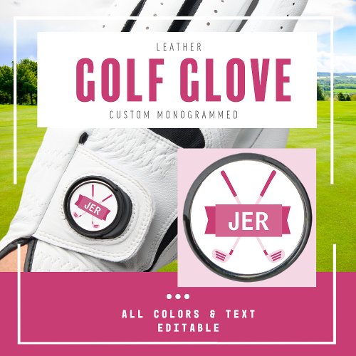 Custom Monogrammed Inital Modern Pink Ladies Cute Golf Glove