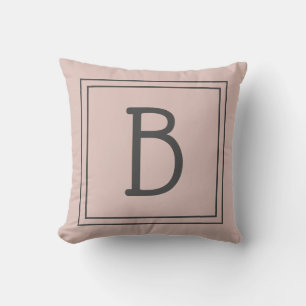 Custom Monogrammed Inital Trendy Rustic Pink Gray Throw Pillow