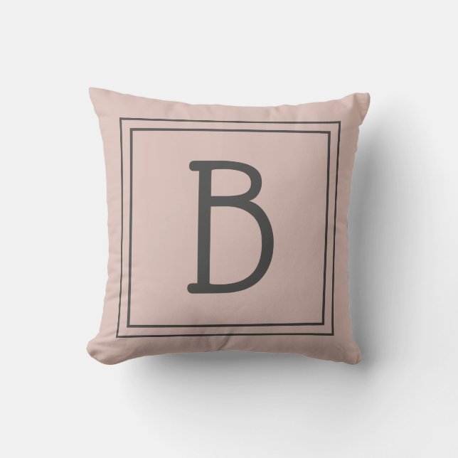 Custom Monogrammed Inital Trendy Rustic Pink Gray Throw Pillow (Front)