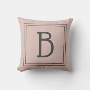 Custom Monogrammed Inital Trendy Rustic Pink Gray Throw Pillow