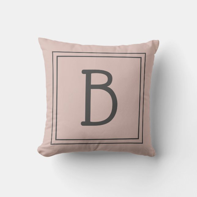 Custom Monogrammed Inital Trendy Rustic Pink Gray Throw Pillow (Front)