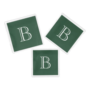 Custom Monogrammed Initial Classic Green White Acrylic Tray