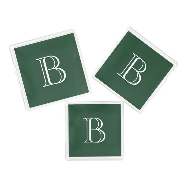 Custom Monogrammed Initial Classic Green White Acrylic Tray (Set)