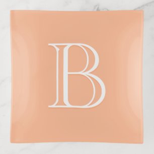Custom Monogrammed Initial Elegant Peach Orange Trinket Tray