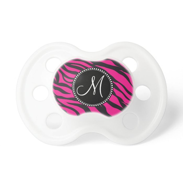 Custom Monogrammed Initial Hot Pink Black Zebra Pacifier