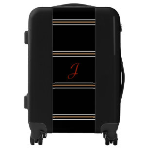 Custom Monogrammed Initial Red BlackTan Stripes Luggage