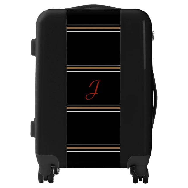 Custom Monogrammed Initial Red BlackTan Stripes Luggage (Front)