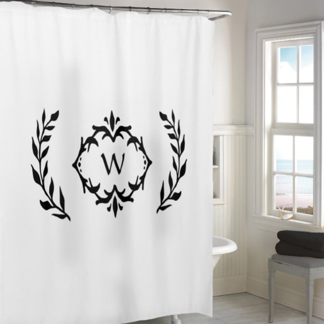 Custom Monogrammed Initial Wreath Black & White  Shower Curtain (Creator Uploaded)