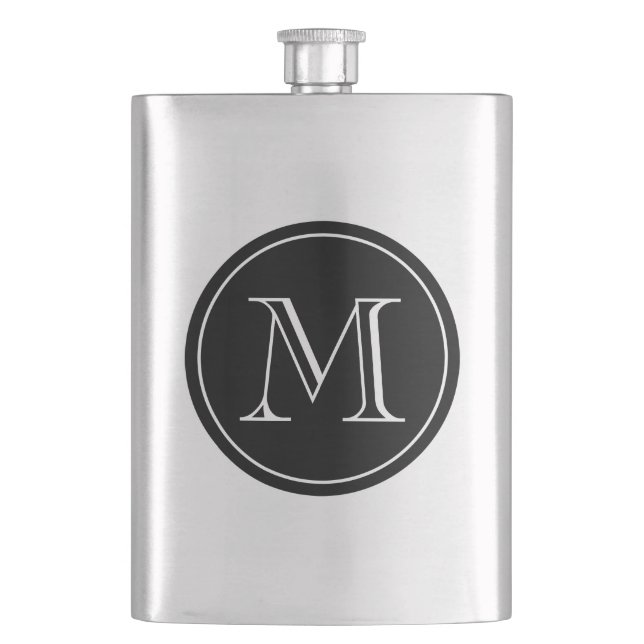 Custom monogrammed initialed stainless steel flask (Front)