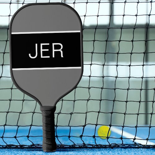 Custom Monogrammed Initials Gray Black Sports Pro Pickleball Paddle