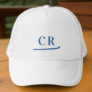 Custom Monogrammed Initials Name Minimalist Blue Trucker Hat