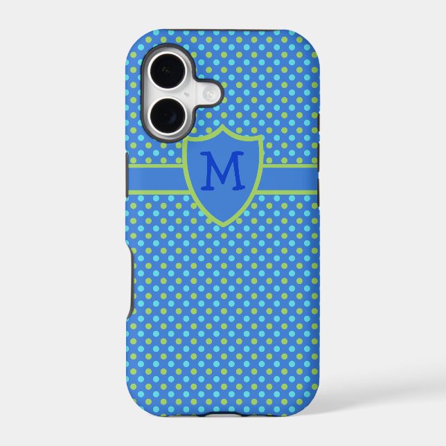Custom Monogrammed iPhone 5s Case Blue Polka Dot (Back)