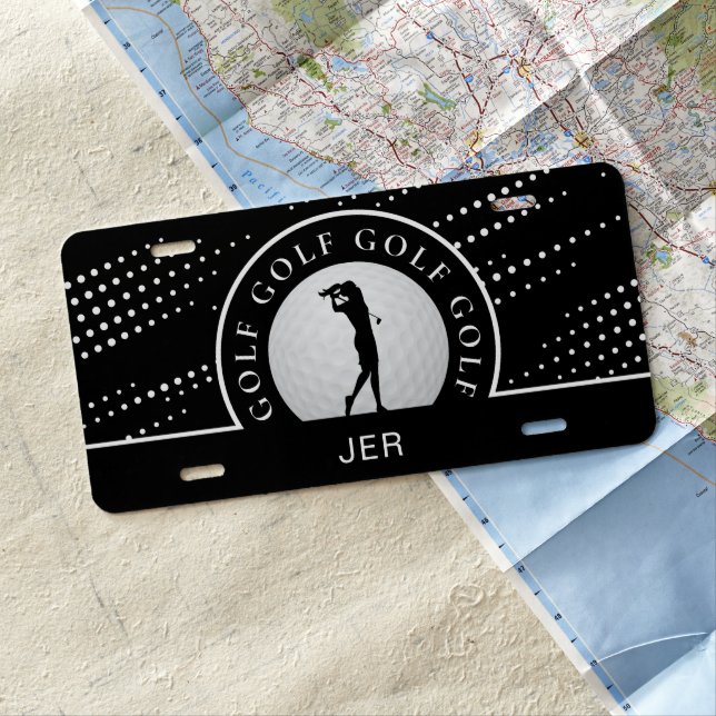 Custom Monogrammed Lady Golfer Silhouette Golf     License Plate (In Situ)
