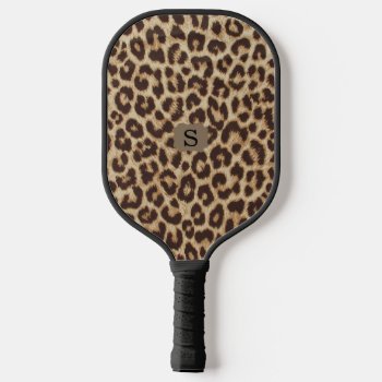 Custom Monogrammed Leopard Print Pickleball Paddle by bestipadcasescovers at Zazzle
