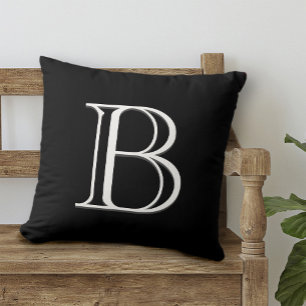 Custom Monogrammed Letter Initial Black & White Throw Pillow