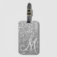 Custom Monogrammed Luxe Silver Glitter Luggage Tag