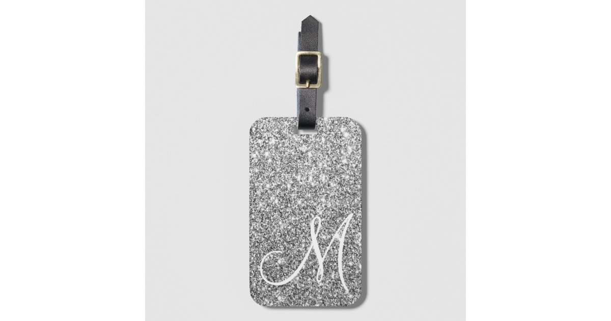 Custom Monogrammed Luxe Silver Glitter Luggage Tag Zazzle