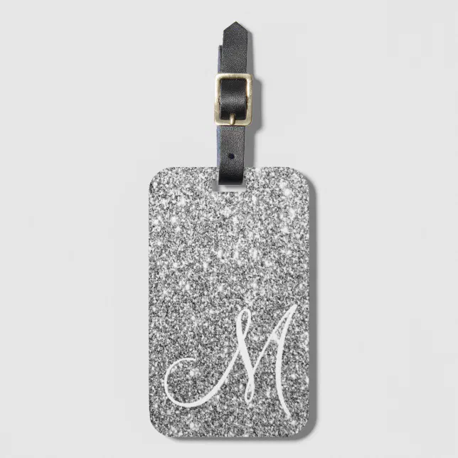 Custom Monogrammed Luxe Silver Glitter Luggage Tag Zazzle