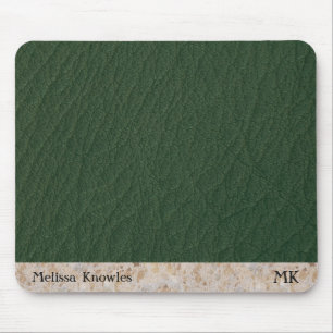 Custom Monogrammed Masculine Modern Green Leather Mouse Pad