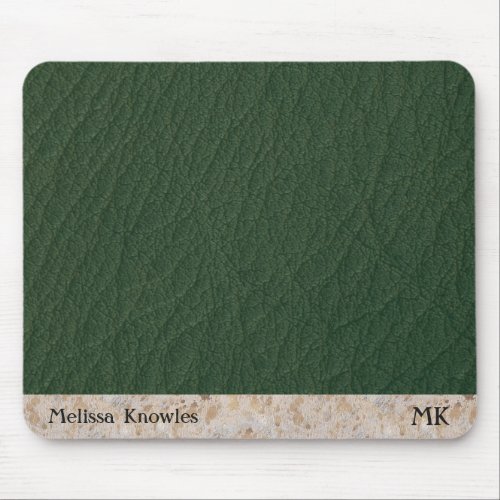 Custom Monogrammed Masculine Modern Green Leather Mouse Pad
