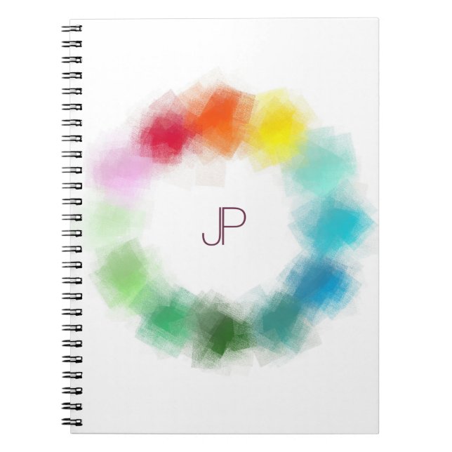 Custom Monogrammed Modern Colorful Template Notebook (Front)