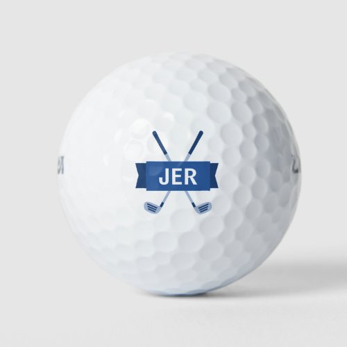 Custom Monogrammed Modern Crossed Club Blue Cool   Golf Balls