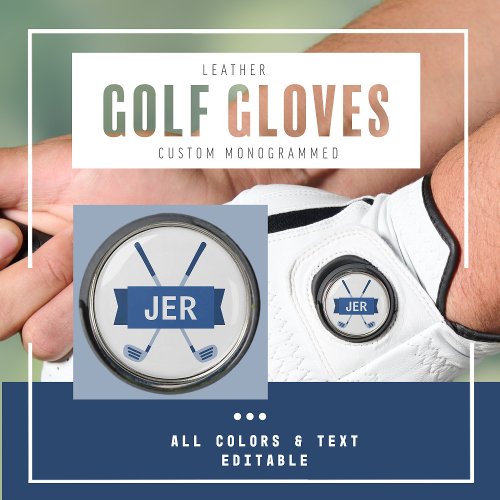 Custom Monogrammed Modern Crossed Club Cool Blue Golf Glove