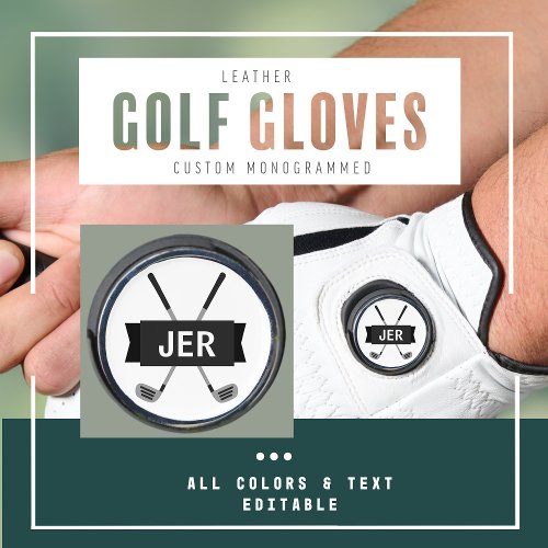 Custom Monogrammed Modern Crossed Clubs Cool Black Golf Glove
