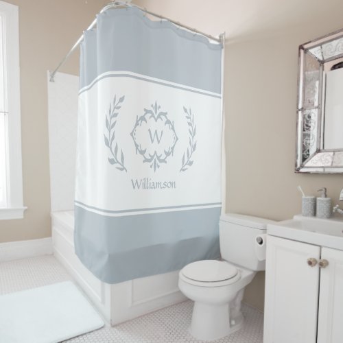 Custom Monogrammed Name Initial Trendy Blue White Shower Curtain