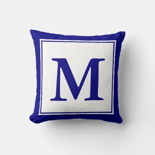 Custom Monogrammed Navy Blue and White Throw Pillow