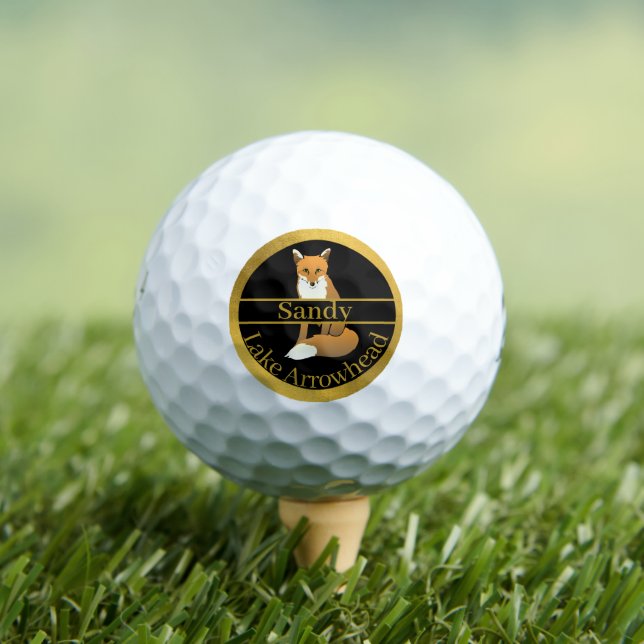 Custom Monogrammed  orange-red fox black gold Golf Balls (Insitu Tee)