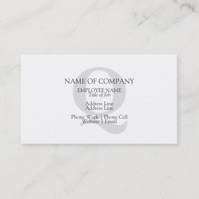 Custom Monogrammed Personalized Monogram Template Business Card (Front)