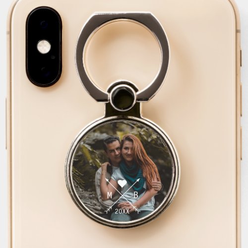 Custom Monogrammed Photo Heart Arrows 2022 Phone Ring Stand