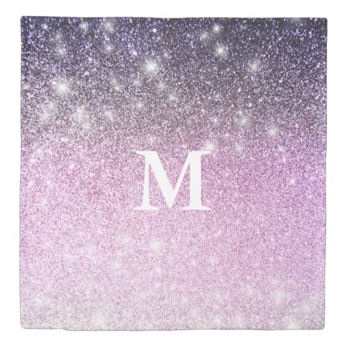 Custom Monogrammed Pink and Black Glitter Ombre Duvet Cover