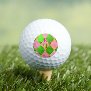 Custom Monogrammed Pink and Green Argyle  Golf Balls