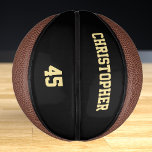 Custom Monogrammed Player Club Team Name Number Mini Basketball<br><div class="desc">Create your own custom, personalized, faux gold elegant stylish typography / script / text / name, mini size, hand stitched basketball. Simply enter the player / team / club / school / college / event / tournament name, and player jersey number, to customize. While you add / design, you'll be...</div>